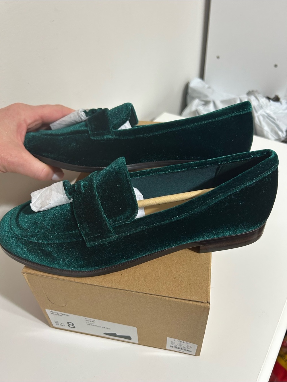 NIB J. Crew Women’s Plush Velvet Tassel Low Heeled Loafers - Picture 4 of 8